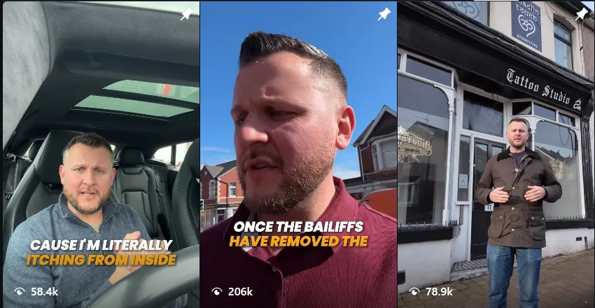 Three short-form videos edited for a client, showing 58.4K, 206K and 78.9K views